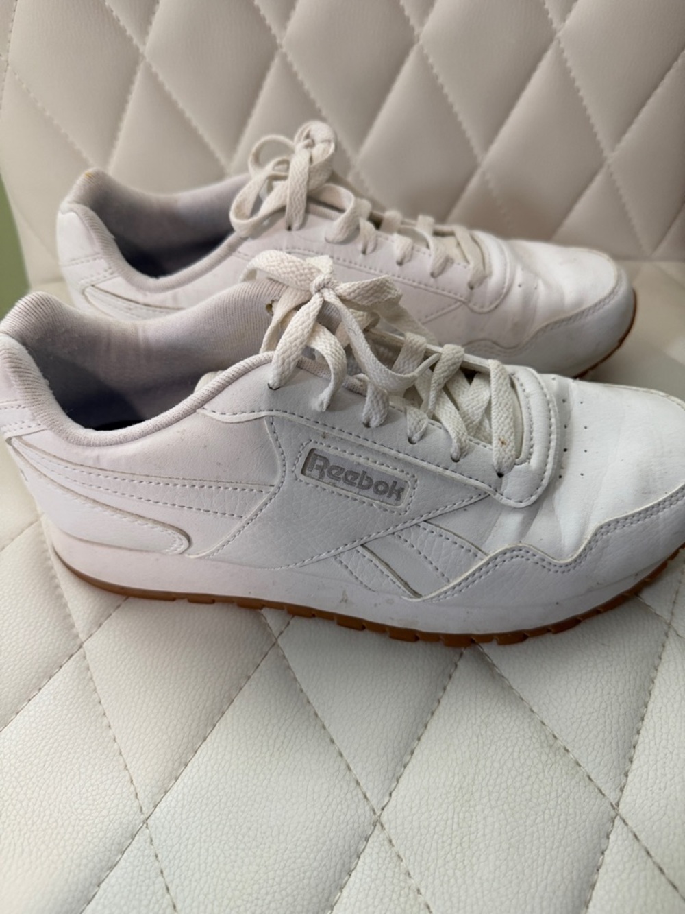 Reebok White Leather Lace-Up Sneakers with Gum Outsole